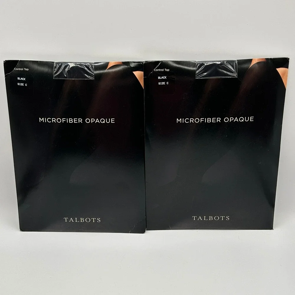Talbots 2 Pack Microfiber Opaque Control Top‎ Tights Black Pantyhose Size C NWT